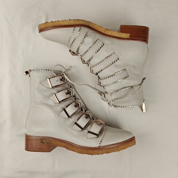 Femmes Sans Peur Buckles Lace Up Ankle Boots Ivory Gold Size 5.5/6 Y2K Western - Picture 6 of 10